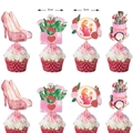 Best Mom Ever cupcake toppers featuring high heels, hearts and silhouettes for party decor - 8 Pcs Small Cupcake Toppers