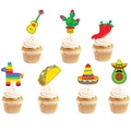 Set da 7 pezzi topper per cupcake taco bar con motivi cactus, taco e chitarra - Piccolo cartellino a inserimento