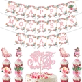 Complete Mother's Day party set with floral banners and glittery Best Mom Ever cake toppers - Complete Decoration Set (Banner+Large Topper+8 Small Toppers)