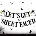 Striscione Halloween LET'S GET SHEET FACED glitter nero con fantasmi e pipistrelli decorativi - Banner
