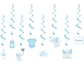 Decorazioni a soffitto a elefante blu per baby shower con spirali e ciondoli per feste di ragazzi - Decorazioni a Spirale Appese a Tema Elefante Blu