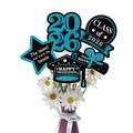 Blue glitter 2026 graduation party floral inserts with Class of 2026 and cap signs - Lake Blue