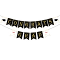 Black and gold Congrats Grad banner with graduation caps and diploma scroll accents - Congrats Grad Banner (Y-00086-1)