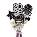 Black and silver glitter 2026 graduation party toppers in a white daisy bouquet - Silver