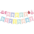 Happy Birthday Girlande im Makronen-Stil mit Backmotiven wie Kuchen und Schürzen-Anhängern - Happy Birthday Banner