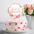 Topper per torta Just Married con glitter oro rosa e rose per decorazioni nuziali - Topper per Torta Grande (Y-000704)