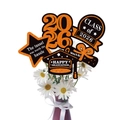 Black and gold Class of 2026 graduation party toppers for flower vases and table decor - Orange