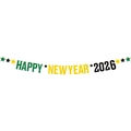 Happy New Year 2026 banner with green and yellow glitter stars for festive decoration - Happy New Year 2026 Banner