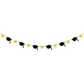 Graduation banner featuring black mortarboard hats with tassels and gold glitter stars - Doctor Hat Banner (Y-00086-2)