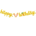 Glittery gold happy birthday banner with pink bunny ears and carrot design for Easter party - Happy Birthday Banner (Glitter Gold)