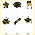 Black and gold glitter graduation cupcake toppers set with Congrats Grad and Dream Big motifs - 18pcs Cupcake Toppers (Y-00086-3)