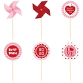 6-piece Valentine's Day cupcake toppers with pink and red XOXO designs for party decor - 6pcs Mixed Small Cupcake Toppers (Y-00040-2)