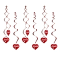 Set di 6 spirali decorative a cuore rosso con scritta Love per festa di San Valentino - Rosso