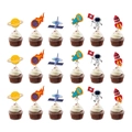 Space planet themed cake toppers set with 18 pieces for kids birthday party decorations - Cupcake Toppers (6 Pcs)