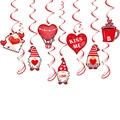 Decorazioni per San Valentino con spirali pendenti e motivi di gnomi e cuori rossi - Stile Gnomo