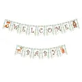Striscione baby shower a tema animali della giungla con testo welcome baby e grafiche bosco - Striscione Welcome Baby