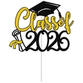 Topper per torta Class of 2026 glitterato con tocco e diploma nero e oro - Giallo