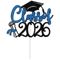 Topper per torta glitterato Class of 2026 con tocco nero e scritte blu - Blu