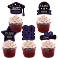 Purple glitter 2026 graduation cupcake toppers with black accents for party cakes - Five-Piece Set / Purple