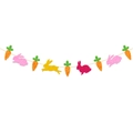 Glittery Easter party banner with colorful bunnies and orange carrots on a gold string - Rabbit & Carrot Banner (Multicolor Glitter)