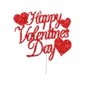 Topper per torta rosso glitterato Happy Valentine's Day con cuori per festa romantica - Topper per torta