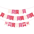 Striscione Happy Valentines Day a tre livelli con bandiere a coda di rondine rosa e rosse - Stile Happy Valentines Day