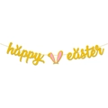 Glittery gold Happy Easter banner with pink bunny ears and sparkling finish - Happy Easter Banner (Glitter Gold)