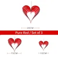 Set di tre decorazioni a cuore in carta 3D rosse da 20cm, 15cm e 10cm - Stile Rosso Tinta Unita