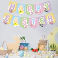 Striscione Happy Easter con motivi colorati di coniglietti e uova per decorazioni - Striscioni con coniglietto e uovo di Pasqua