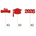 Kit de décorations 2026 rouge pailleté pour remise de diplômes avec chapeaux - Style Pailleté Rouge (J-0066-1) / Lot de 6