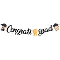 Striscione glitterato Congrats Grad con simpatici gnomi e diplomi di laurea neri - Banner Congrats Grad (Y-00084-3)