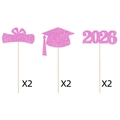 Lot de 6 accessoires photo et décorations de vase à paillettes roses diplôme 2026 - Style Pailleté Rose (J-0066-2) / Lot de 6