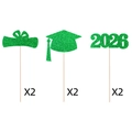 Décorations de table graduation 2026 paillettes vertes avec chapeau et parchemins - Style Pailleté Vert (J-0066-5) / Lot de 6