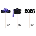 Lot de 6 toppers de gâteau pailletés remise des diplômes 2026 noir et violet avec chapeau - Style Pailleté Bleu (J-0066-3) / Lot de 6