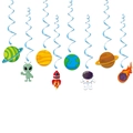 Outer space planet theme hanging swirls party decorations with rockets and astronauts - Spiral Hanging Decorations (Set of 8)