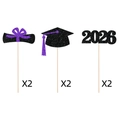 Décoration de remise des diplômes 2026 avec chapeaux et diplômes à paillettes noires - Style Pailleté Violet (J-0066-6) / Lot de 6