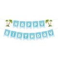 Hawaii-Strand-Geburtstagsbanner mit tropischen Palmen und Ozeanwellen-Design - HAPPY BIRTHDAY Banner (mys0229-2)