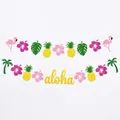 Sparkly tropical banner with glitter flamingo, pineapple and hibiscus for beach party - Aloha Banner Set (2 Strings)
