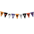 Detailed view of Halloween banner flags with skull, pumpkin, and ghost designs - Multicolor Printed Triangle Flag Style (mys0008-3)