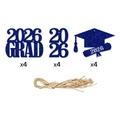 Decorazioni per laurea 2026 blu glitterate con cartellini a forma di tocco - Blu Scintillante