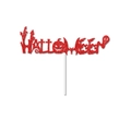 Dettaglio decorazione torta Halloween glitter rossa con fantasmi, pipistrelli e castello - Topper Grande Lettere HALLOWEEN Glitter Rosso