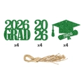 Set di 12 decorazioni per laurea 2026 in glitter verde con corda di canapa per appendere - Verde Scintillante
