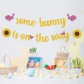 Pink and gold glittery Some Bunny is on the Way banner for Easter party decor - Banner (J-0167-1)