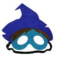 Blue wizard felt cartoon mask with pointed hat and adjustable elastic band for kids - Blue