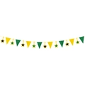 Glittery Happy New Year banner with green and yellow triangle flags and star accents - Triangle Flag + Star Banner