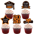 Black and gold glitter Class of 2026 cupcake toppers for university graduation parties - Five-Piece Set / Orange