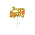 Décoration de gâteau Happy Thanksgiving dorée à paillettes avec feuilles d'érable - Style Happy Thanksgiving (Grand Topper)