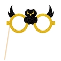 Halloween owl party glasses photo prop with gold glitter finish and wooden stick - Black Eagle Style (mys0001-6)