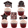 Rose gold glitter 2026 Graduation cupcake toppers set with black accents for party cake - Five-Piece Set / Rose Gold