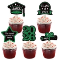2026 Graduation cake toppers set with black and green glitter cap and medal designs - Five-Piece Set / Green